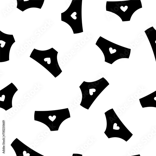 Seamless pattern of black women's panties on a white background. Vector illustration.