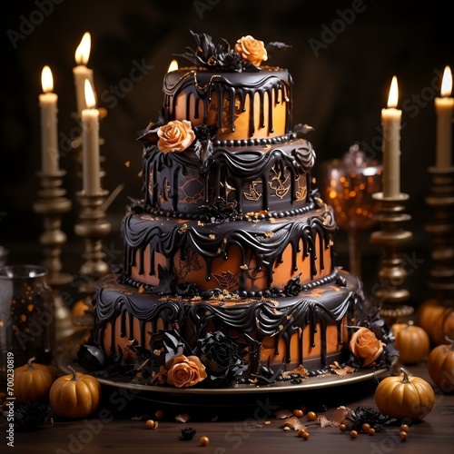 Halloween-themed cake decorated with candles