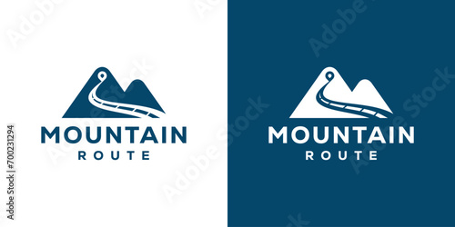 Simple Mountain Road Logo. Mountain Route Map Point Location Logo Design Template.