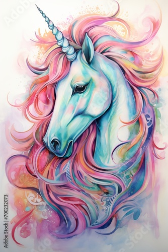 Vivid Watercolor Unicorn Painting, Blending Myth with Artistic Abstraction. Magical Unicorn Illustration, Surreal Fantasy Art with a Modern Twist.