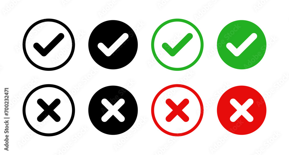 Check mark and cross mark icon set