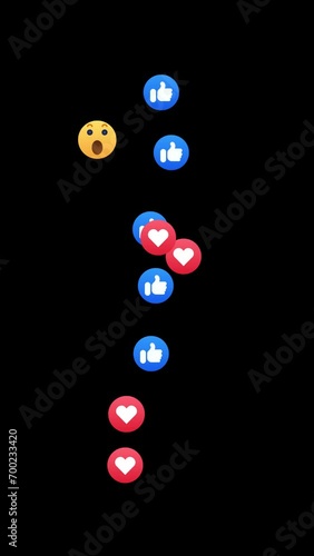 Social media emoji for live stream. 4K footage on black screen