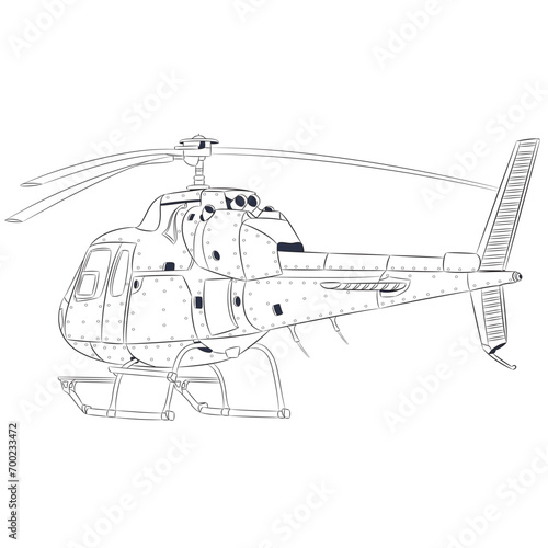 Black and white drawing of a light passenger helicopter.