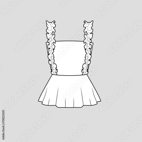 Peplum Frill Top Frill Strap fashion clothing flat sketch technical drawing template design vector