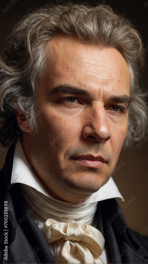 Realistic portrait of German composer Ludvig von Beethoven 