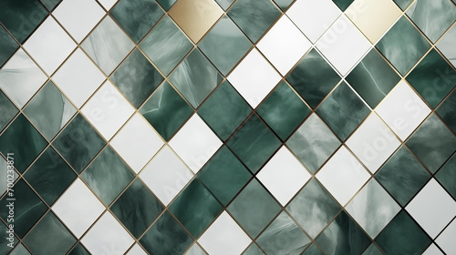 Abstract golden green and white gray geometric marble stone tiles, marbled mosaic tile wall texture background, copy paste area for texture © Furkan