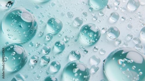 various drops on a blue pastel background. texture of cosmetic product close-up. Gel  serum  facial essence swatch