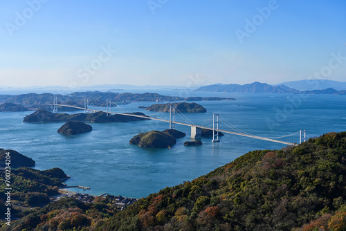 亀老山展望公園からの来島海峡大橋と瀬戸内海の眺望／愛媛県今治市