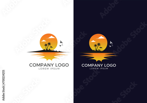 palm tree logo. sea beach logo design. nature logo design. sea logo design with a plum tree. coconut tree with sea