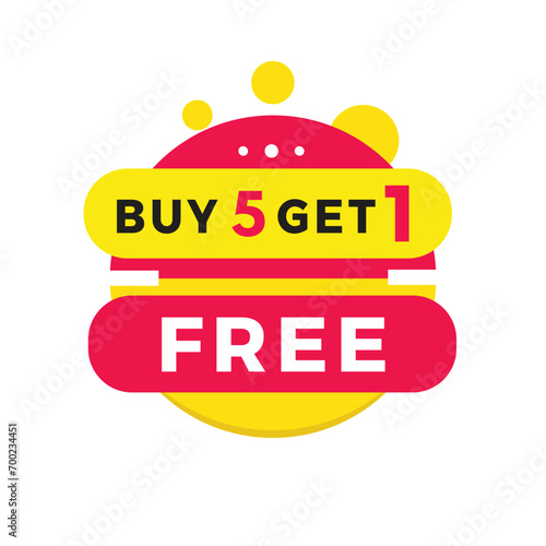 Buy 5 Get 1 Free, special offer promotion, banner. sale design template. Modern vector illustration.