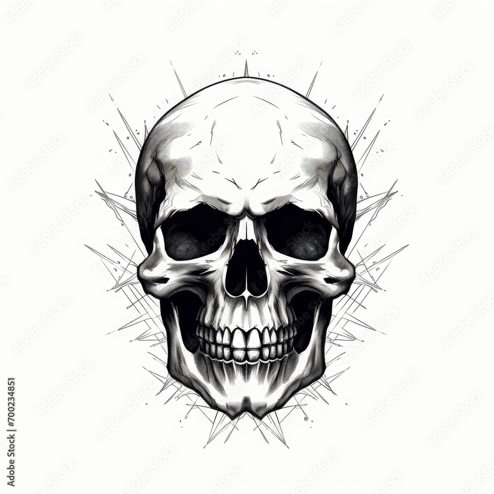 Geometric Skull and Foliage - Edgy Monochromatic Design for Apparel and Bold T-Shirt Graphic. Geometric Skull and Foliage - Edgy Monochromatic Design for Apparel and Bold T-Shirt Graphic.