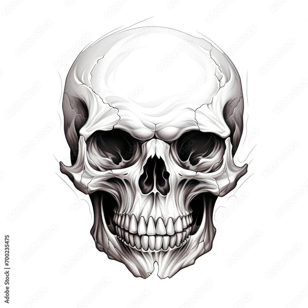 Fototapeta premium Geometric Skull and Foliage - Edgy Monochromatic Design for Apparel and Bold T-Shirt Graphic.