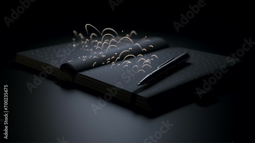 A black notebook with a penon it and a pen (1) Ai Generative photo
