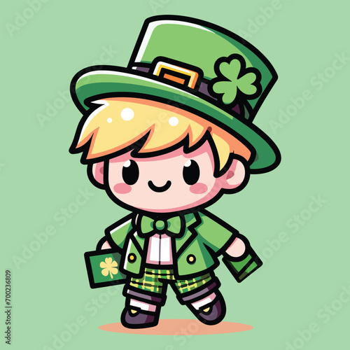 Free vector cute boy celebrate St Patrick's day cartoon vector flat isolated illustration