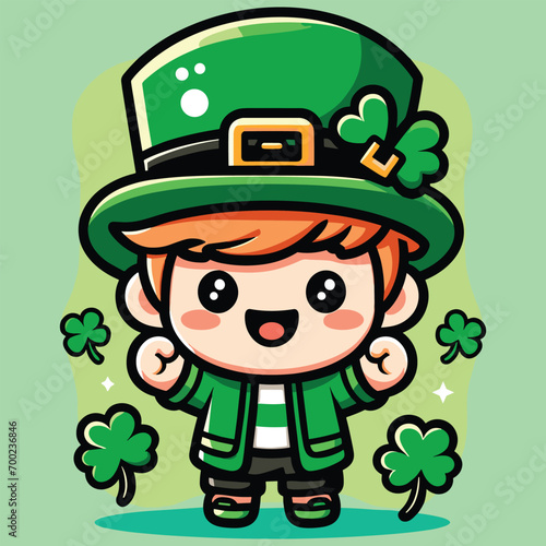 Free vector cute boy celebrate St Patrick's day cartoon vector flat isolated illustration