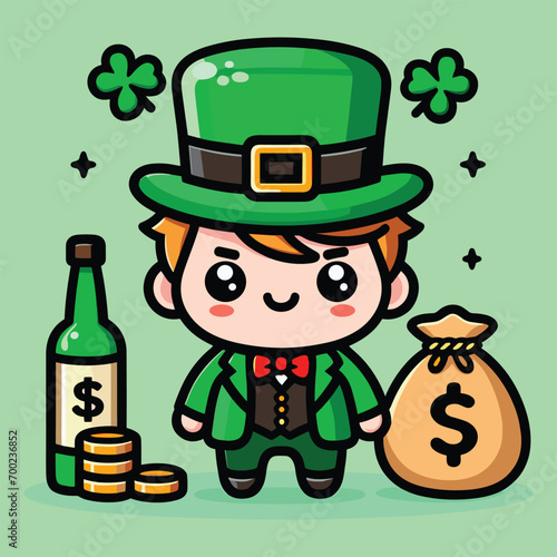 Free vector cute boy celebrate St Patrick's day cartoon vector flat isolated illustration