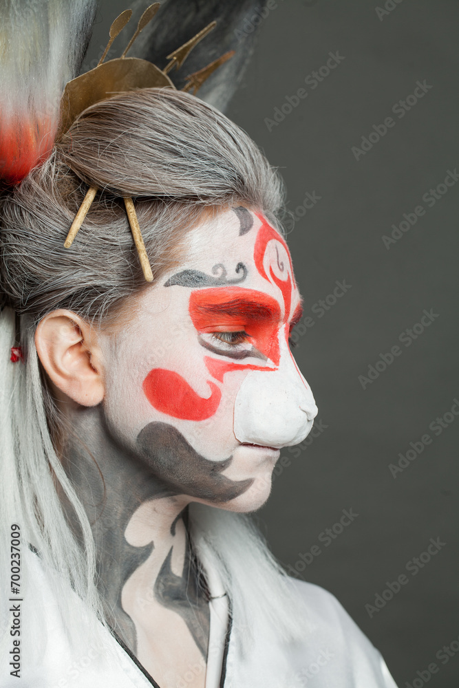Beautiful female face with creative makeup close up Beautiful female face with creative makeup close up