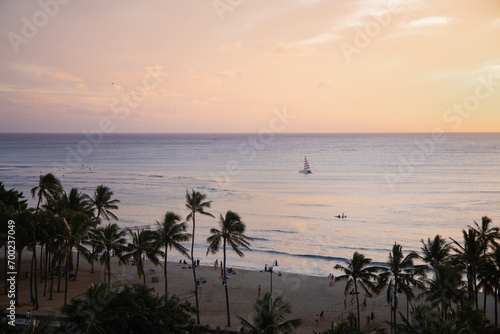 Waikiki beach sunset view © TravellurStock
