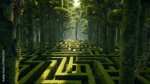 A maze in a forest with a tree in the middle (1) Ai Generative