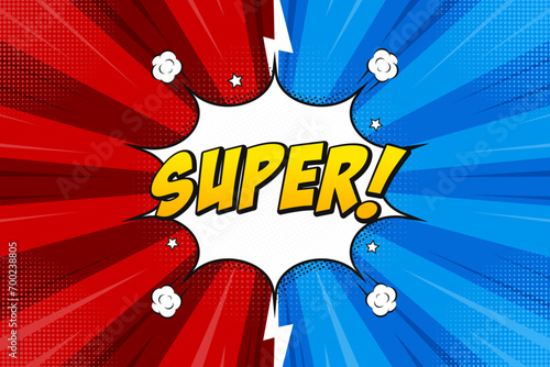 Comic style cool cartoon book poster super hero speech bubble joyful expression. Cartoon font label tag expression. Comic text sound effects. Protistoyanya, effect of explosion. Vector illustration