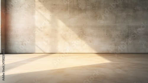 Grunge lighted space cement floor sun light from a window 