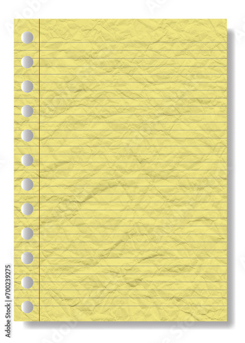 Page of lined yellow paper background with crumpled paper texture for notice.