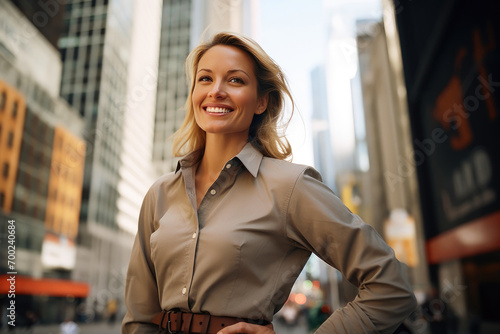 Radiant Blonde Businesswoman in Downtown Manhattan