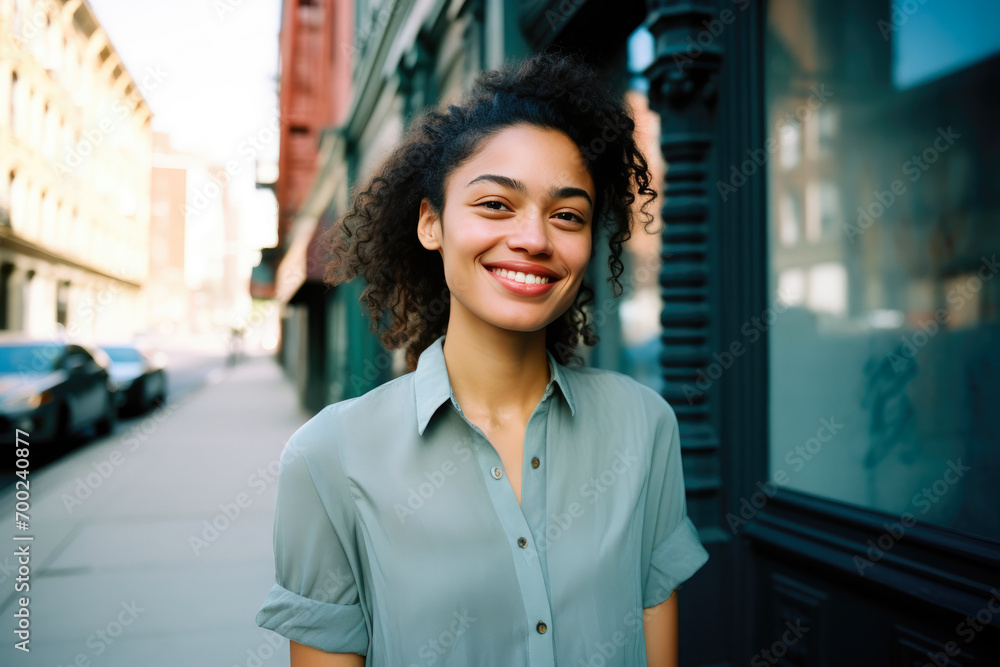 Welcoming Diversity: Young Woman's Vibrant Brooklyn Charm Welcoming Diversity: Young Woman's Vibrant Brooklyn Charm