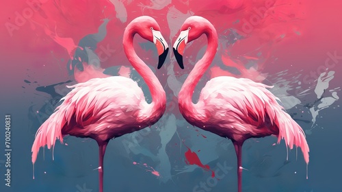 two flamingos are in each others arms in neck as a heart 