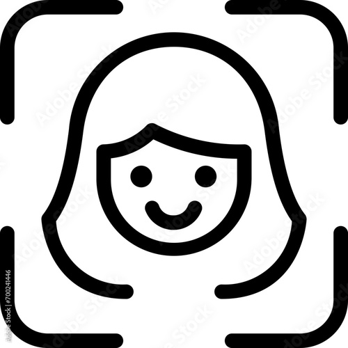 Female face scan icon in outline. Simple user recognition software vector illustration — pixel-perfect icon. photo