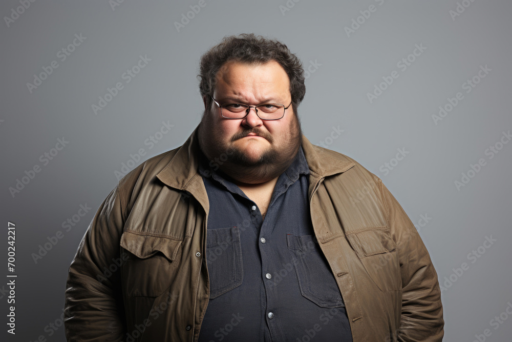 Fototapeta premium Brooding Overweight Man in Dim Light