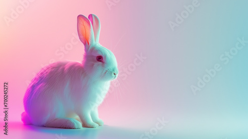 Minimal surrealism background with easter bunny in pastel holographic colors with gradient photo