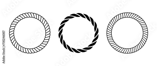 Rope frame set. Round cord border collection. Circle rope wreath loop. design, frame. Chain, braid or plait border bundle. Circular design elements for decoration, banner, poster. Vector illustration photo