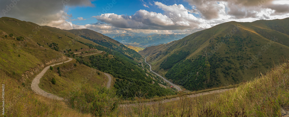 Top angle panoramic view of the Pushkin pass in Armenia