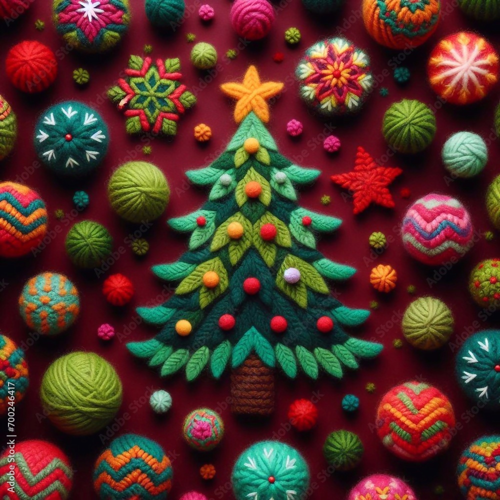 Made of wool Xmas tree. AI generated illustration Made of wool Xmas tree. AI generated illustration
