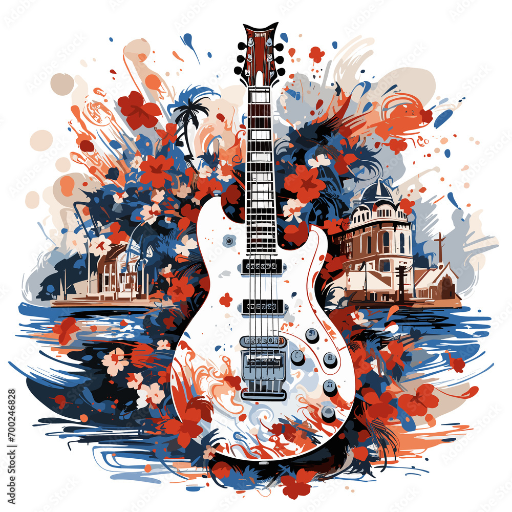 Obraz premium An illustration a patriotic Cambodia guitar, Isolated On Transparent, PNG, HD