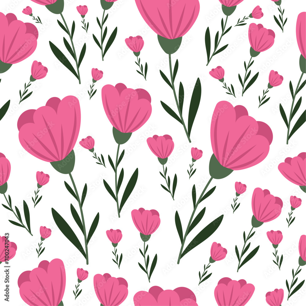 Seamless pink floral pattern on isolated background. Flat pink spring flower. For wallpaper, packaging paper, textiles. Seamless pink floral pattern on isolated background. Flat pink spring flower. For wallpaper, packaging paper, textiles.