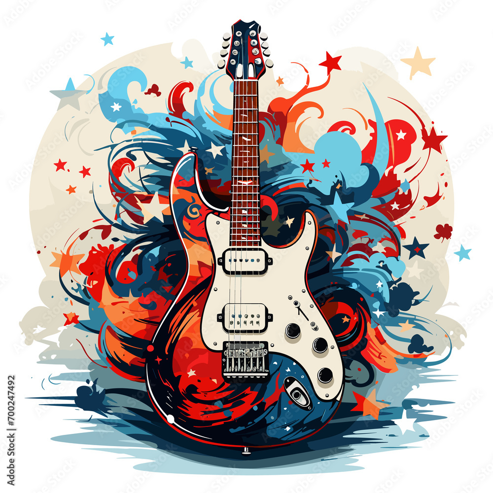 An illustration a patriotic Solomon Islands guitar, Isolated On Transparent, PNG, HD