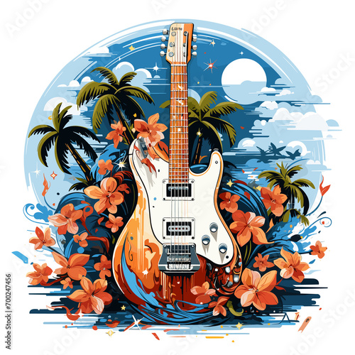 An illustration a patriotic Saint Lucia guitar, Isolated On Transparent, PNG, HD