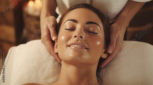 Pretty mexican girl receiving a facial massage in a premium spa  dove aesthetics 