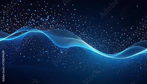 Digital light blue particles wave and light abstract background with shining dots stars. Ai