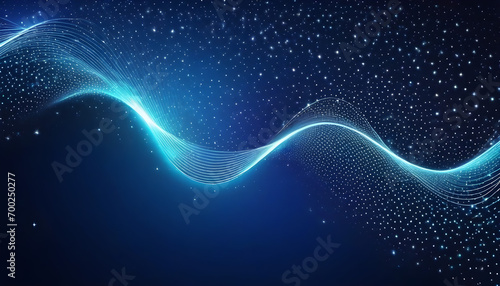 Digital light blue particles wave and light abstract background with shining dots stars. Ai © Butt _Ai