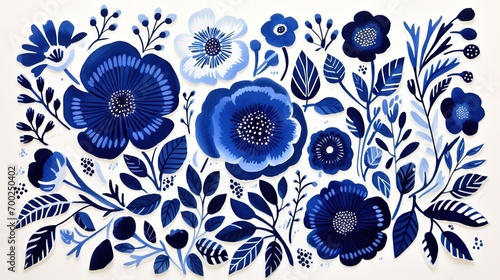 Fototapeta Naklejka Na Ścianę i Meble -  Generative AI, Painted flowers and plants in watercolor and ink linocut style