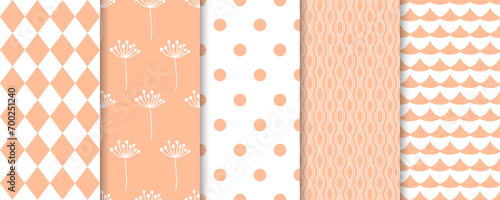 Peach fuzz seamless pattern collection. Trending color of 2024 year.