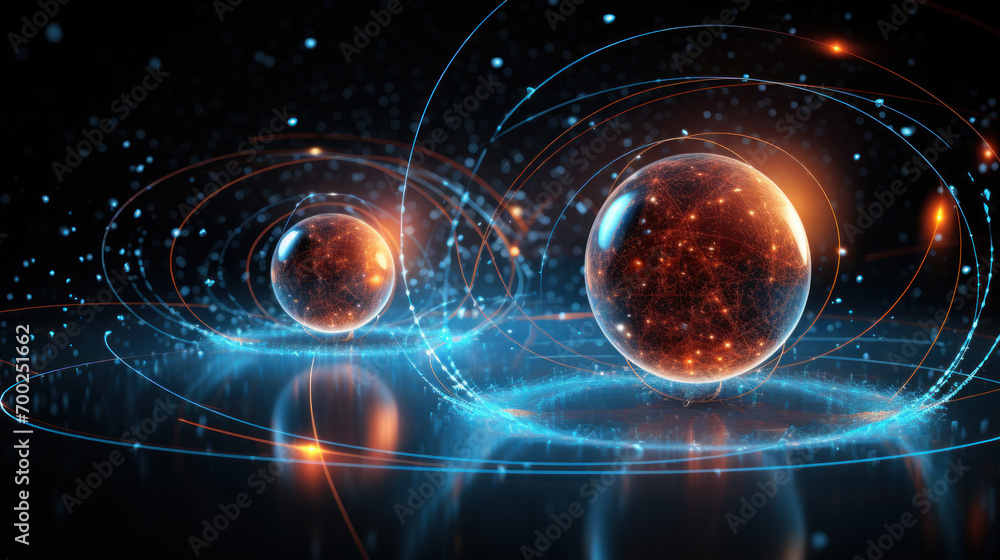 Fototapeta premium Force field as sphere. Qauntum computing element abstract with orbital effect