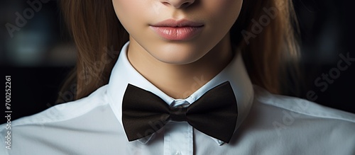 portrait of a woman in a suit and bow tie photo
