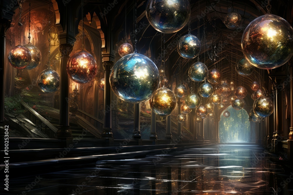 Obraz premium Reflective Christmas Balls - Generative AI