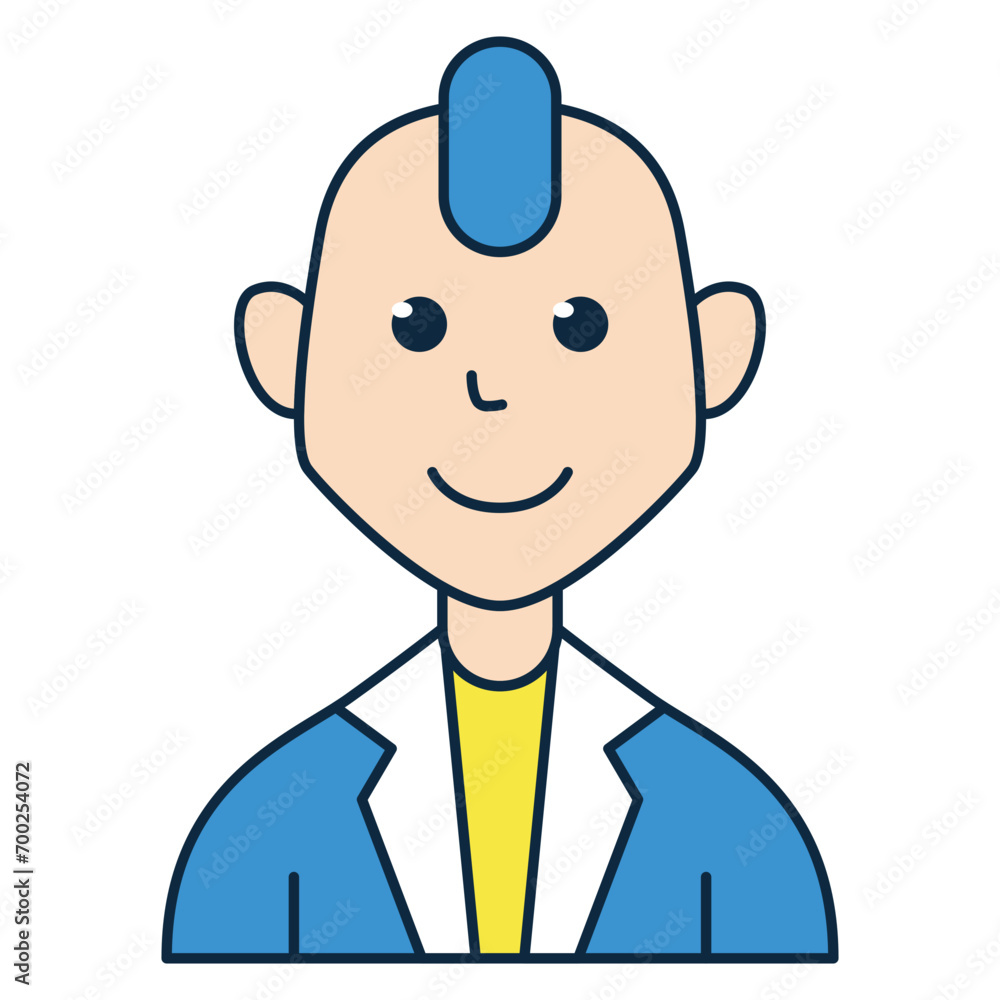 Man with punk hair wearing blue formal shirt people avatar icon. Suitable for member profile pictures, team custom avatars, and more. Man with punk hair wearing blue formal shirt people avatar icon. Suitable for member profile pictures, team custom avatars, and more.