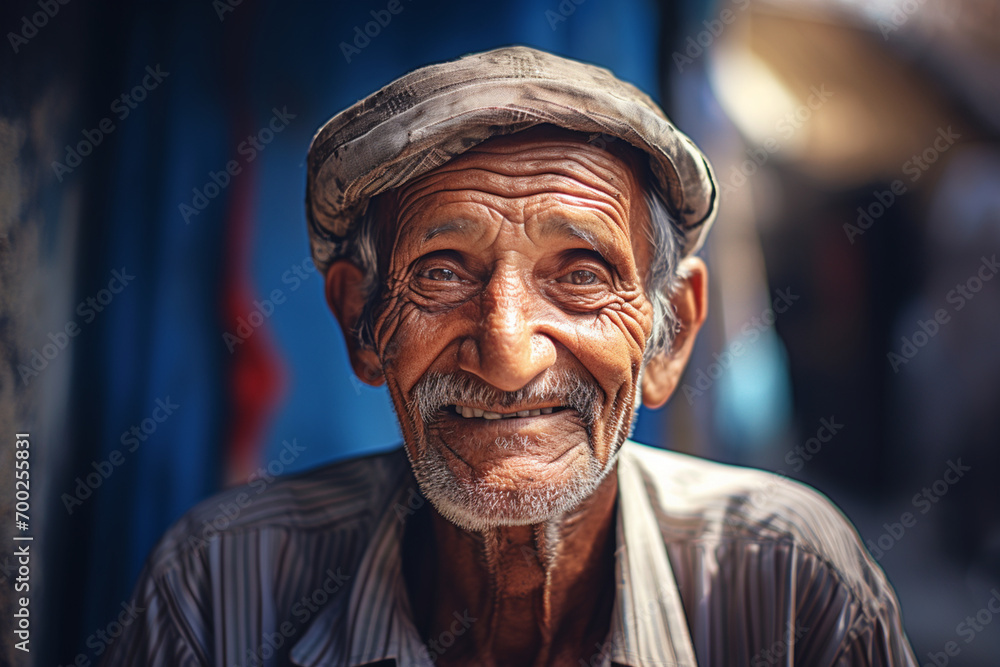 Cheerful Elderly Man's Face Radiating Happiness, Up-close, Smiling Cheerful Elderly Man's Face Radiating Happiness, Up-close, Smiling