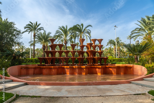 Glorieta Fountain in the Palm Grove Park in the city of Elche. Spain